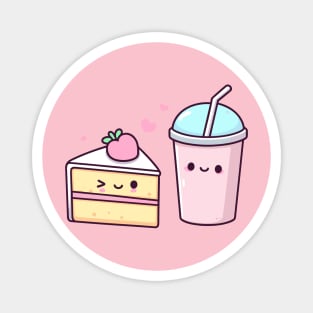 Kawaii Food Art with Strawberry Cake and Milkshake | Cute Design for Kawaii Lovers Magnet